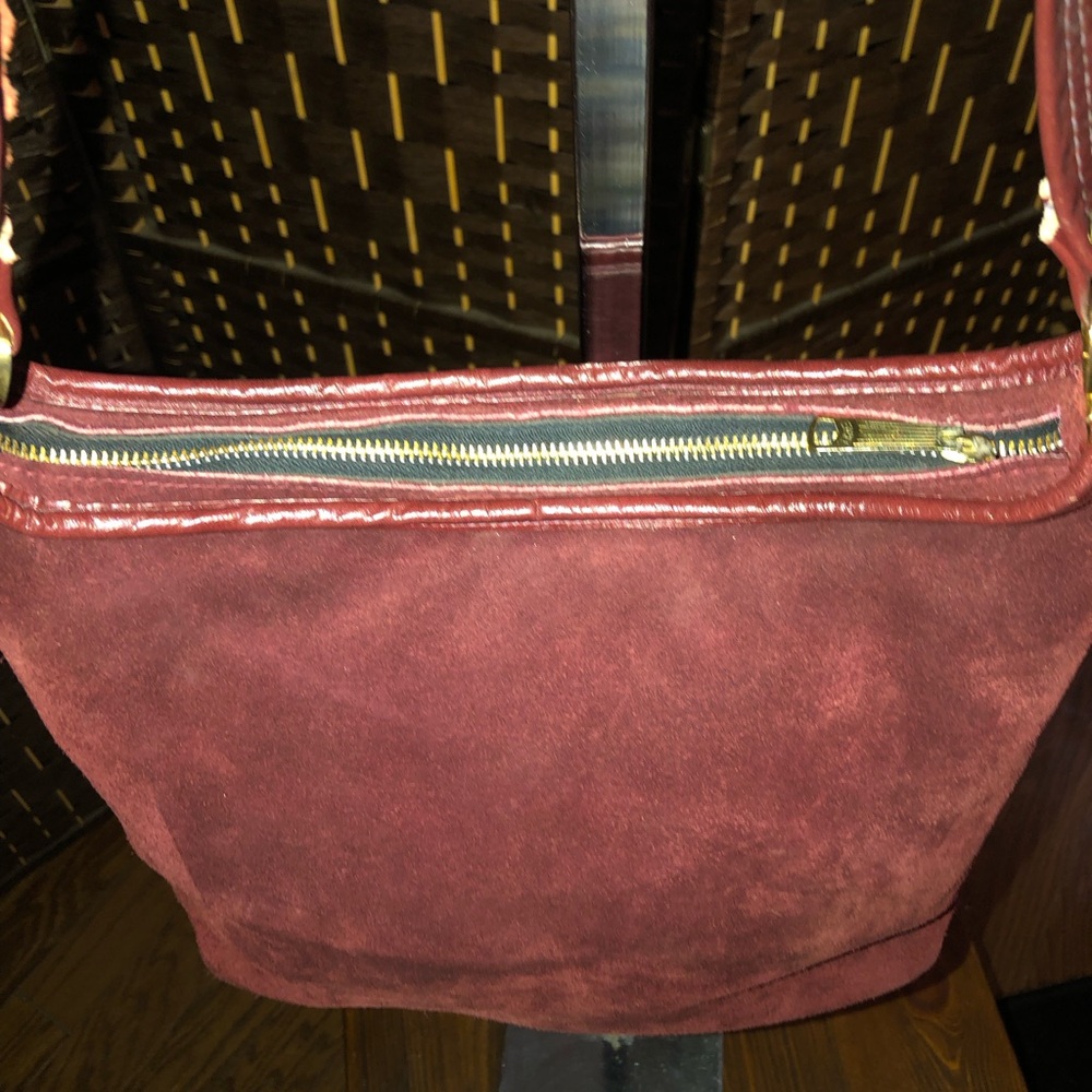 Vintage Burgundy, suede-leather Crossbody purse. - Picture 3 of 16